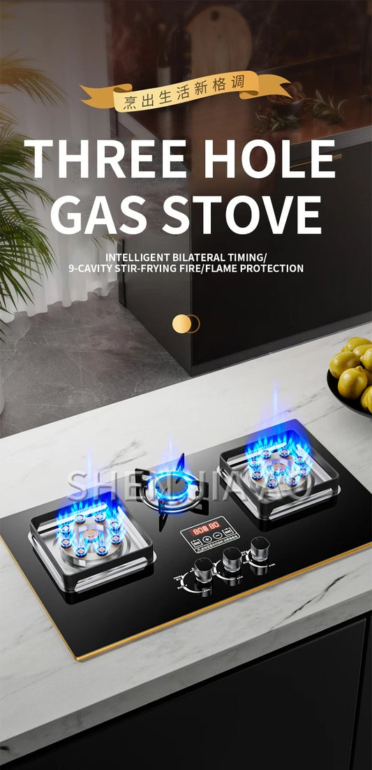 Gas Stove Electric TRIPLE Burner Household Natural Gas Liquefied Gas Desktop Embedded Fierce Fire