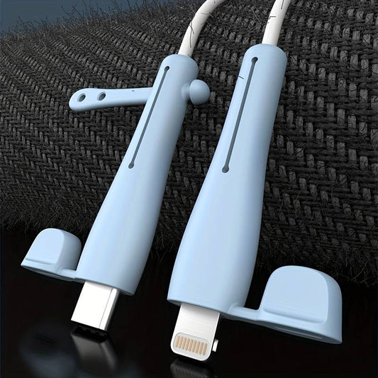 Silicone protective case for Android and iPhone cables, with anti-break design and cord strap, 2-pack.